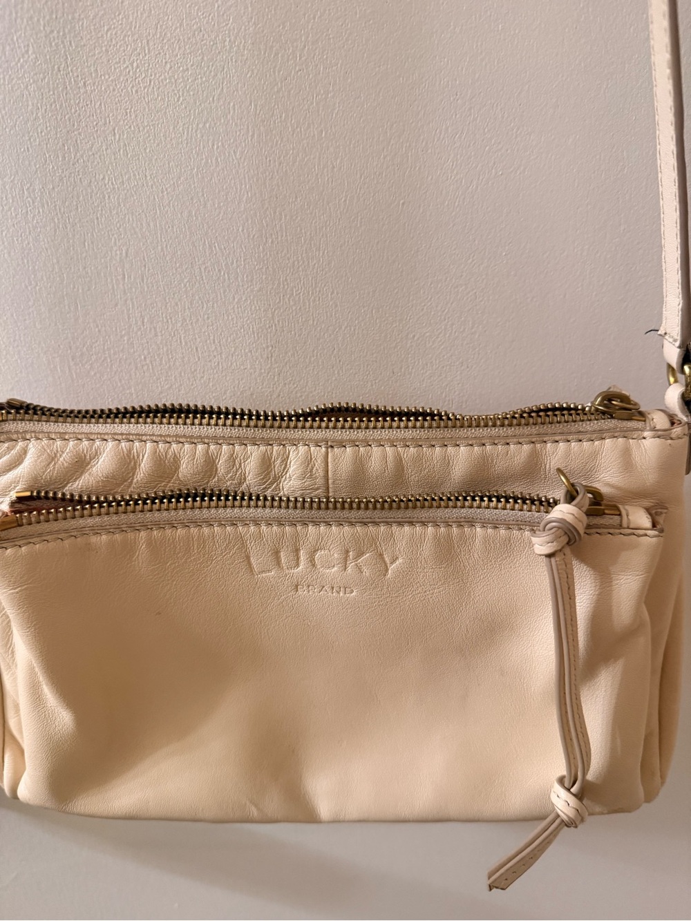Lucky Brand Cream Leather Convertible Crossbody